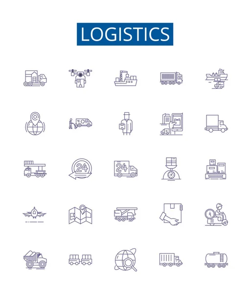 Γραμμή Logistics Εικονίδια Σήματα Που Design Collection Distribution Shipping Delivery — Διανυσματικό Αρχείο