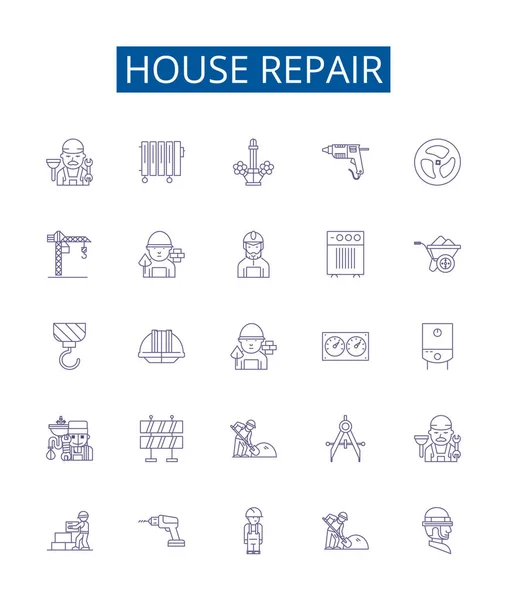 House Repair Line Icons Signs Set Design Collection Housekeeping Plumbing — Stock Vector