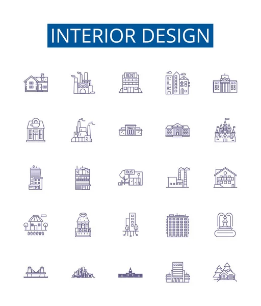 Design Interiores Linha Ícones Sinais Definidos Coleção Design Decoração Estilo — Vetor de Stock