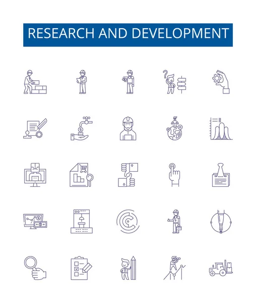 Σήμανση Εικονιδίων Γραμμής Έρευνας Και Ανάπτυξης Design Collection Research Development — Διανυσματικό Αρχείο