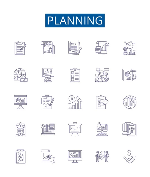 Planungszeilensymbole Werden Gesetzt Designsammlung Von Organisation Scheduling Forecasting Charting Design — Stockvektor