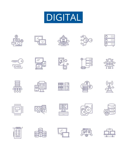 Ícones Linha Digital Sinais Definidos Coleção Design Digital Tecnologia Eletrônica — Vetor de Stock