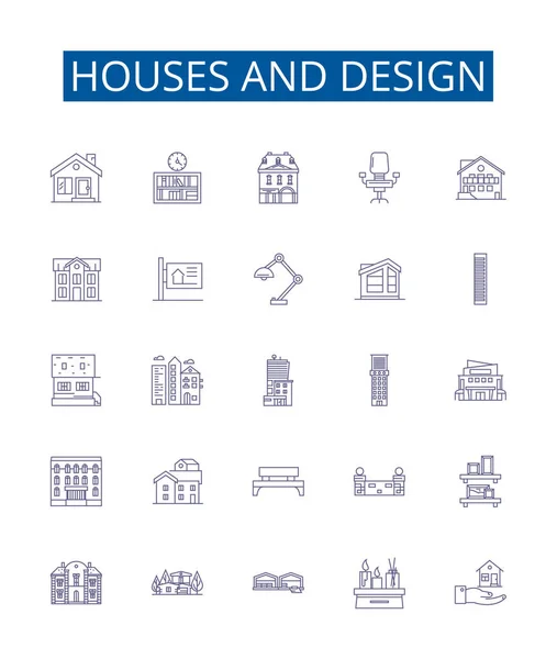 Набор Иконок Домов Линий Дизайна Коллекция Дизайна Архитектур Конструкций Интерьеров — стоковый вектор