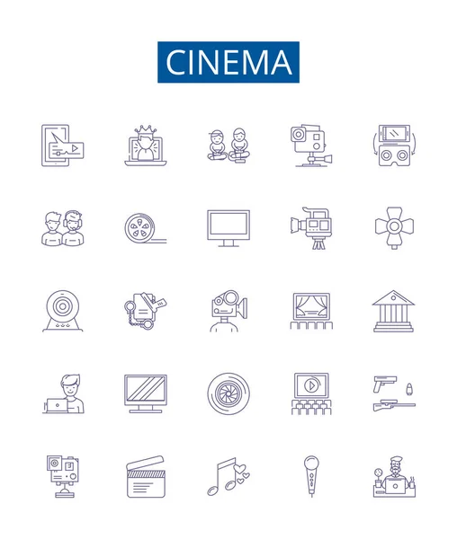Cinema Lijn Pictogrammen Borden Ingesteld Design Collectie Van Film Theater — Stockvector