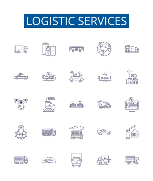 Τοποθέτηση Υπογραφών Εικονιδίων Γραμμής Υπηρεσιών Design Collection Logistics Services Shipping — Διανυσματικό Αρχείο
