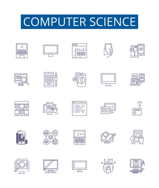 Комп Ютерні Науки Набір Значків Рядків Колекція Дизайну Технології Алгоритмів — стоковий вектор