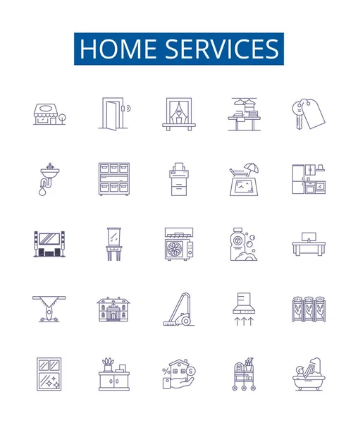 Home Services Line Icons Signs Set Design Collection Homecare Cleaning — Stock Vector