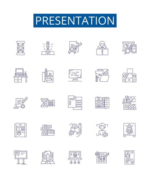 Ikony Prezentačního Řádku Nastaveny Design Kolekce Prezentací Speech Talk Slideshow — Stockový vektor