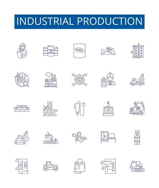 Linha Produção Industrial Ícones Sinais Definidos Coleção Design Indústria Produção — Vetor de Stock