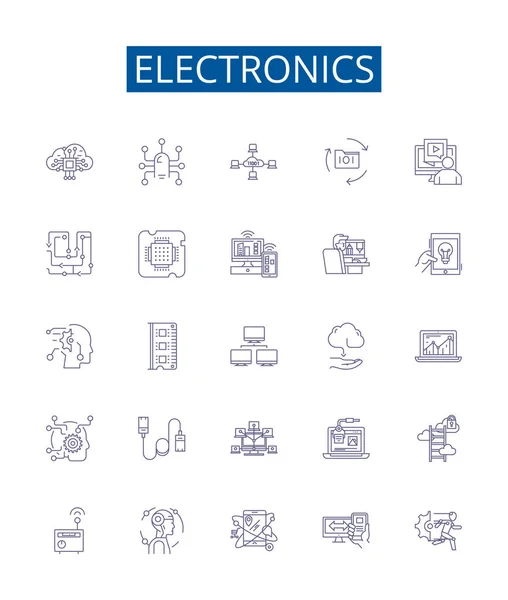 Εικονίδια Της Ηλεκτρονικής Γραμμής Ενεργοποιήθηκαν Σχεδιασμός Συλλογή Ηλεκτρονικών Gadgets Τεχνολογία — Διανυσματικό Αρχείο