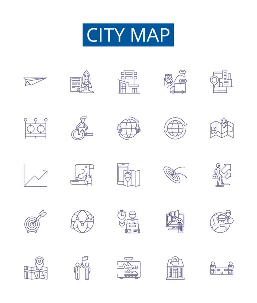 Cidade Mapa Linha Ícones Sinais Definidos Coleção Desenhos Cidade Mapa —  Vetores de Stock