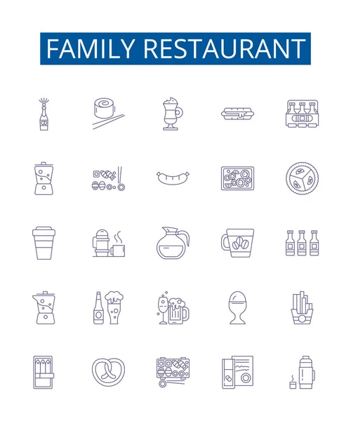 Familie Restaurant Lijn Pictogrammen Borden Set Design Collectie Van Familie — Stockvector