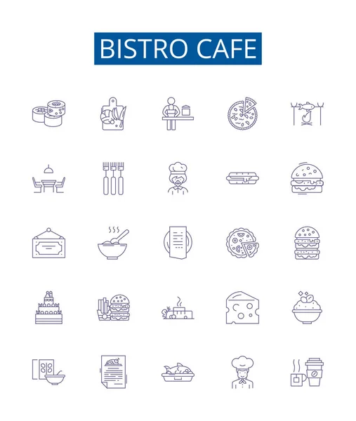 Bistro Cafe Lijn Pictogrammen Borden Ingesteld Design Collectie Van Bistro — Stockvector