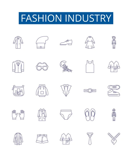 Sada Ikon Módního Průmyslu Design Kolekce Móda Průmysl Oblečení Styl — Stockový vektor