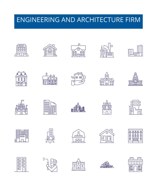 Ikon Garis Perusahaan Teknik Dan Arsitektur Ditetapkan Koleksi Desain Teknik - Stok Vektor