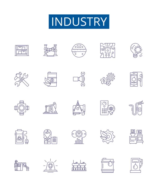 Ikony Linii Przemysłowej Ustawione Kolekcja Projektowa Produkcja Technologia Produkcja Biznes — Wektor stockowy