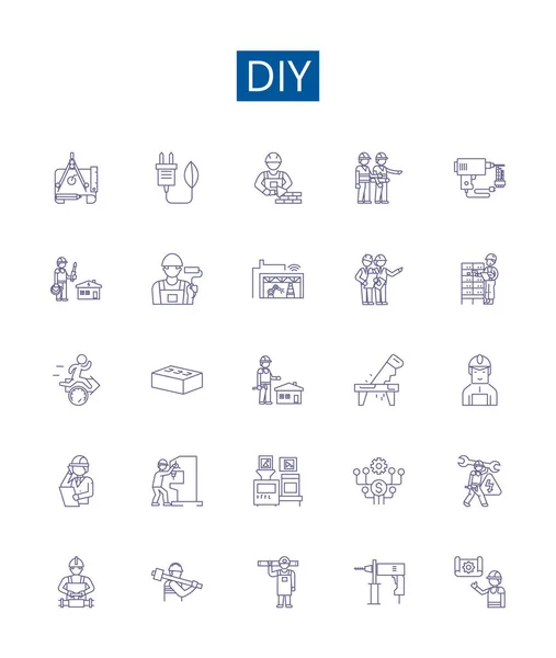 Diy Line Icons Signs Set Design Collection Diy Crafting Homeimprovement — Stock Vector