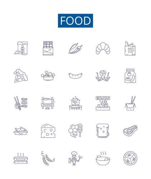 Знаки Ікон Харчової Лінії Встановлені Колекція Дизайну Cuisine Diet Recipes — стоковий вектор