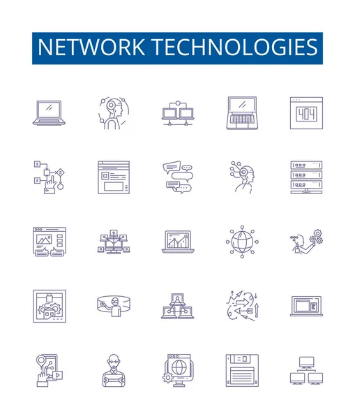 Набор Иконок Сетевых Технологий Коллекция Проектов Сетей Технологий Lan Wan — стоковый вектор