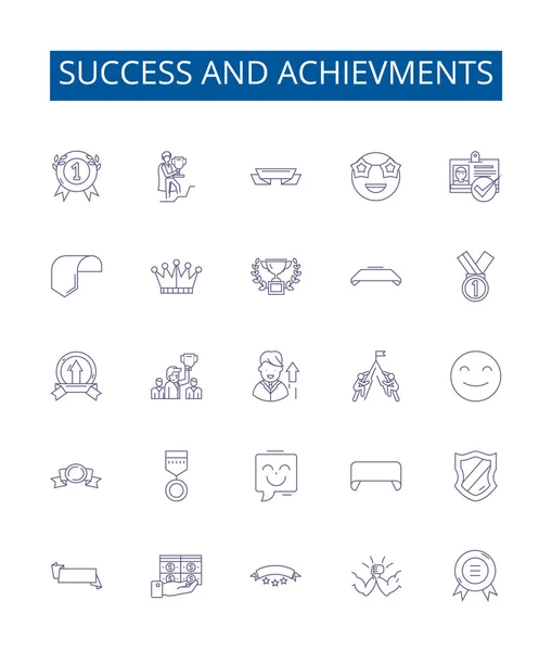 Success Achievments Line Icons Signs Set Design Collection Achievement Success — Stock Vector