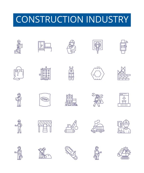 Conjunto Letreros Iconos Línea Industria Construcción Diseño Colección Build Arquitectura — Archivo Imágenes Vectoriales