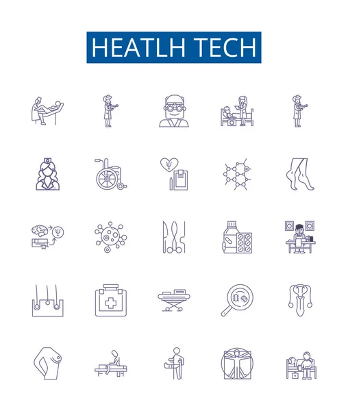 Heatlh Tecnologia Linha Ícones Sinais Definidos Coleção Design Healthtech Medicaltech — Vetor de Stock