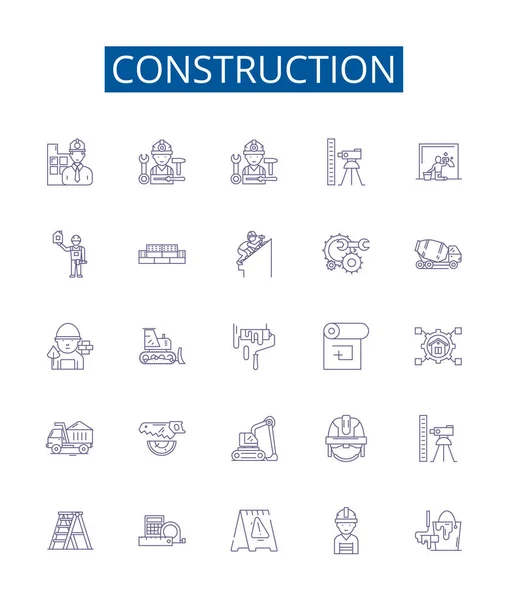 Construction Line Icons Signs Set Design Collection Build Construct Constructing — Stock Vector