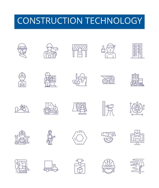 Ligne Technologie Construction Icônes Signes Ensemble Collection Conception Construction Technologie — Image vectorielle