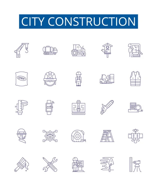 City Construction Line Icons Signs Set Design Collection Urbanism Architecture — Stock Vector