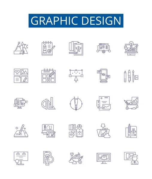Grafica Linea Icone Segni Set Collezione Design Disegno Illustrazione Stampa — Vettoriale Stock