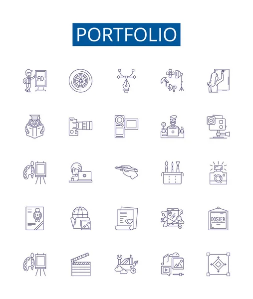 Portfolio Lijn Pictogrammen Tekens Ingesteld Ontwerpverzameling Van Portefeuilles Beleggingen Activa — Stockvector