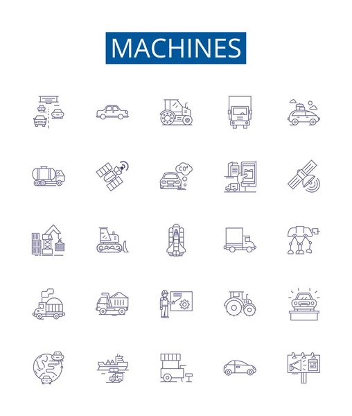 Značky Čáry Strojů Nastaveny Konstrukční Kolekce Robotů Automatů Počítačů Elektroniky — Stockový vektor