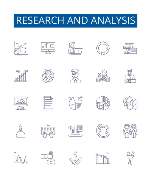Σήμανση Εικονιδίων Γραμμής Έρευνας Και Ανάλυσης Design Collection Research Analysis — Διανυσματικό Αρχείο