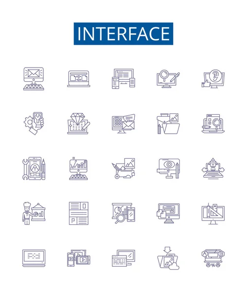 Linha Interface Ícones Sinais Definidos Coleção Design Interface Gráfico Usuário — Vetor de Stock
