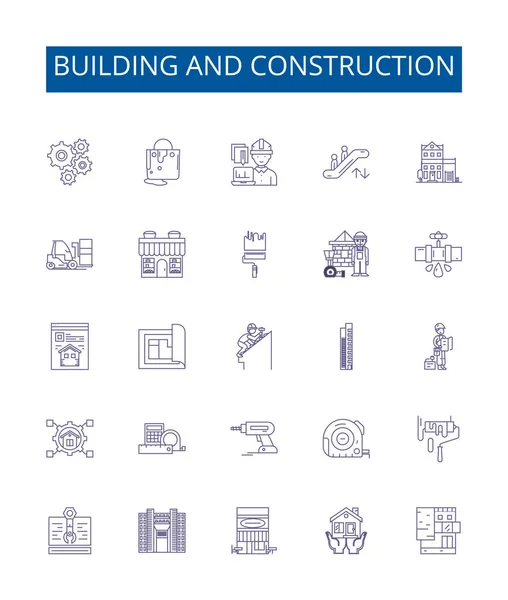 Building Construction Line Icons Signs Set Design Collection Architecture Engineering — Stock Vector