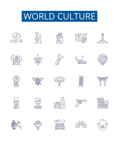 Знаки всемирной культурной линии установлены. Коллекция дизайна векторных концептуальных иллюстраций культуры, мира, разнообразия, традиций, народов, норм, искусства, языка