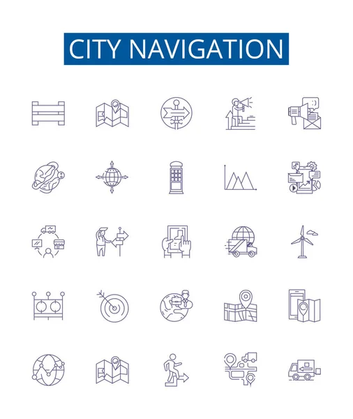 City Navigatie Lijn Pictogrammen Pictogrammen Ingesteld Design Collectie Van Kaart — Stockvector