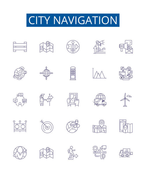 Устанавливается линия городского освещения. Дизайн коллекции карт, GPS, Направления, Руководство, Путь, Улица, Wayfinding, Курс очертания векторных концептуальных иллюстраций
