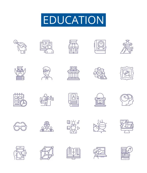 Набір Значків Освітньої Лінії Колекція Дизайну Навчання Школи Вища Навчання — стоковий вектор
