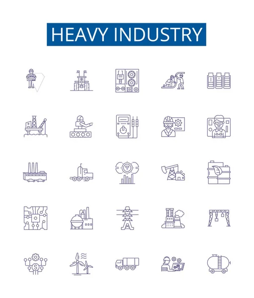 Ikony Ciężkich Linii Przemysłowych Ustawione Kolekcja Projektowa Produkcja Produkcja Obróbka — Wektor stockowy