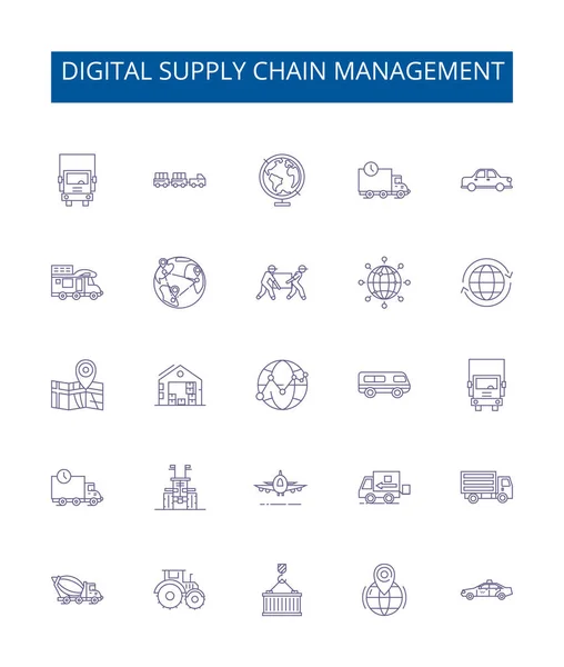 Digital Supply Chain Management Line Ikoner Tecken Inställd Design Samling — Stock vektor