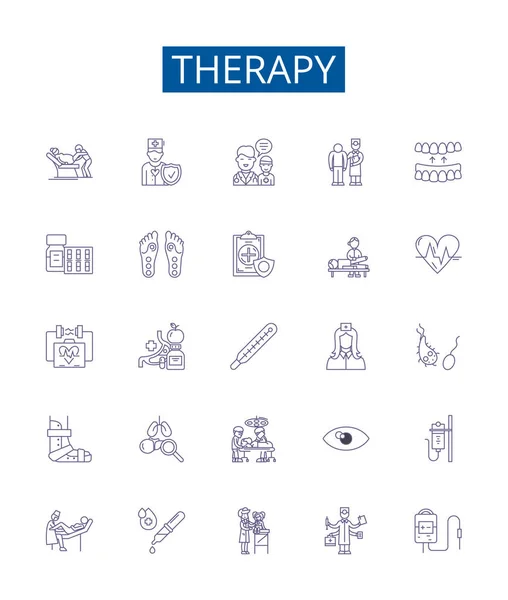 Terapi Linje Ikoner Tecken Inställd Design Samling Terapi Rådgivning Psykoterapi — Stock vektor