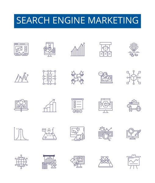 Suchmaschinen Marketing Linie Symbole Zeichen Gesetzt Designsammlung Von Sem Seo — Stockvektor