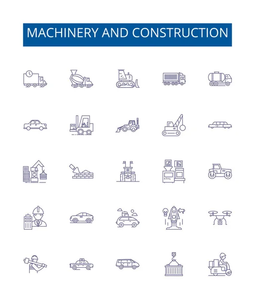 Machines Icônes Ligne Construction Ensemble Conception Collection Machines Construction Équipement — Image vectorielle