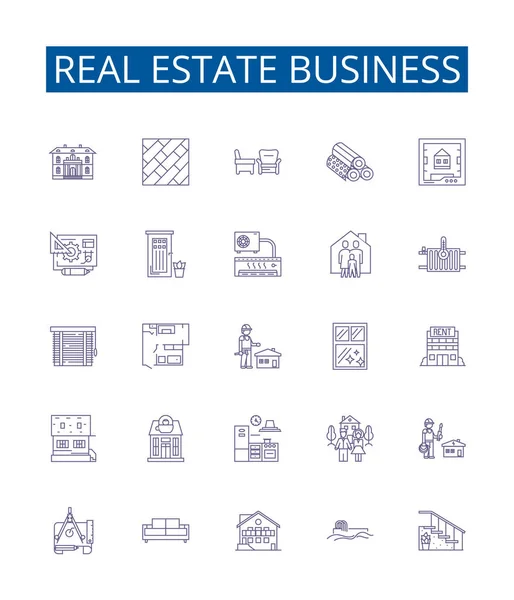 Reestate Business Line Icons Signs Set Коллекция Проектов Недвижимости Инвестиций — стоковый вектор