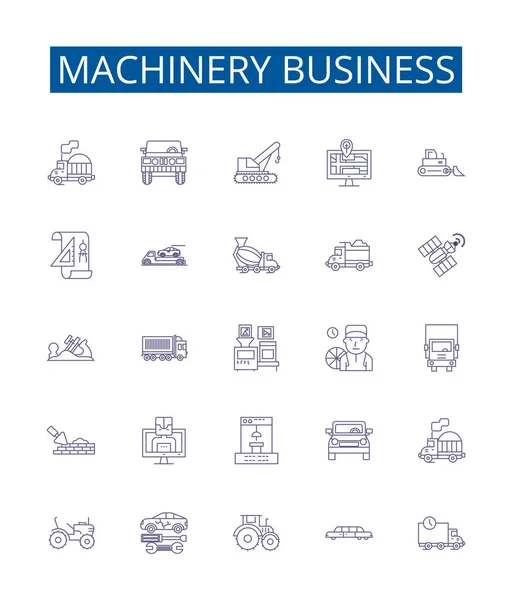 Makine Işletme Çizgisi Simgeleri Ayarlandı Makine Üretim Malzeme Tedarik Endüstri — Stok Vektör