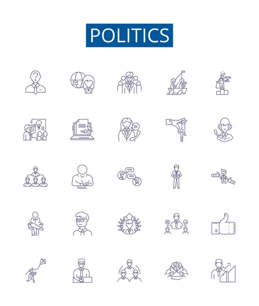 Linia Polityczna Ikony Zestaw Znaków Zbiór Projektów Polityki Zarządzania Dyplomacji — Wektor stockowy