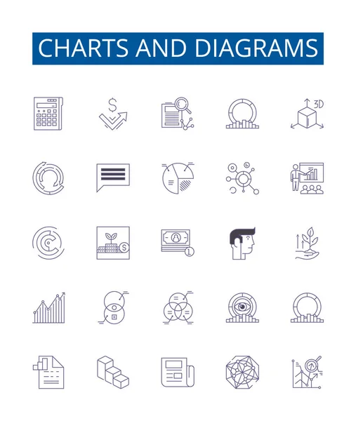 Gráficos Diagramas Linha Ícones Sinais Definidos Desenho Coleção Gráficos Lotes —  Vetores de Stock