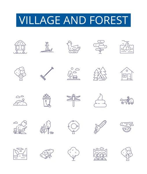 Ikony Vesnic Lesů Jsou Nastaveny Design Kolekce Village Les Venkovské — Stockový vektor