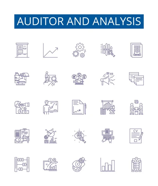 Ikony Auditorských Analytických Čar Nastaveny Design Kolekce Auditora Analýza Auditování — Stockový vektor